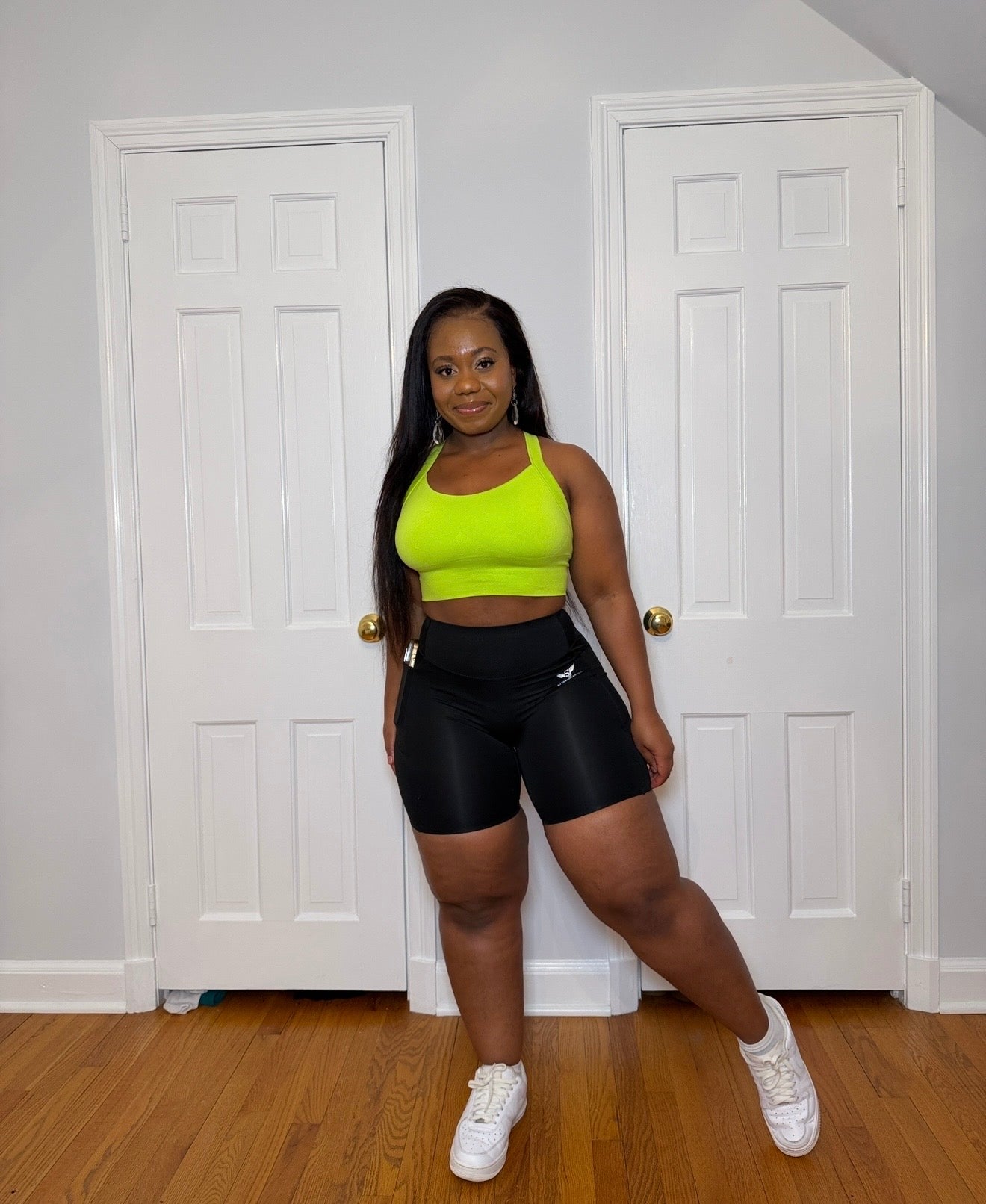 PowerFit knee pocket biker shorts