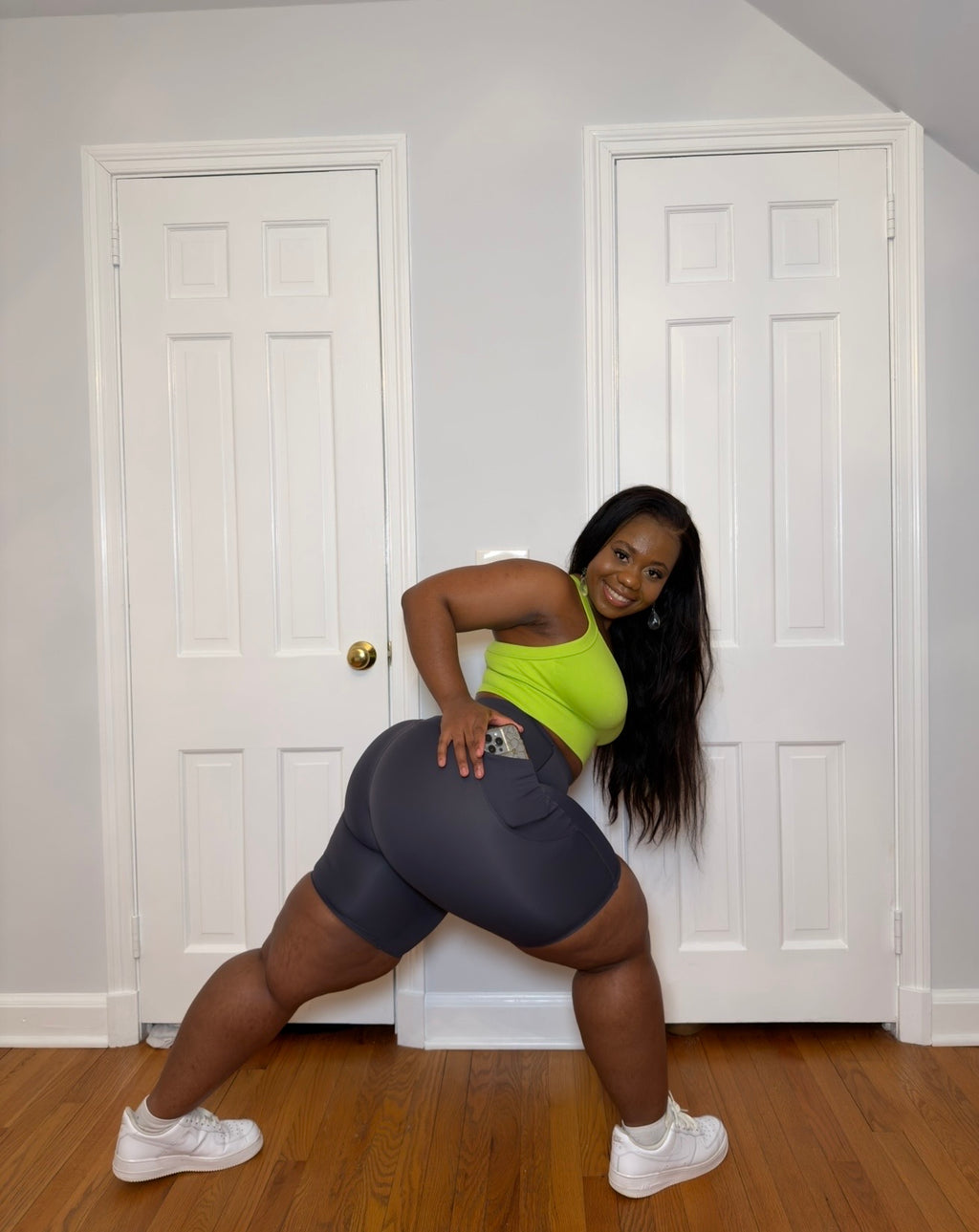 PowerFit knee pocket biker shorts