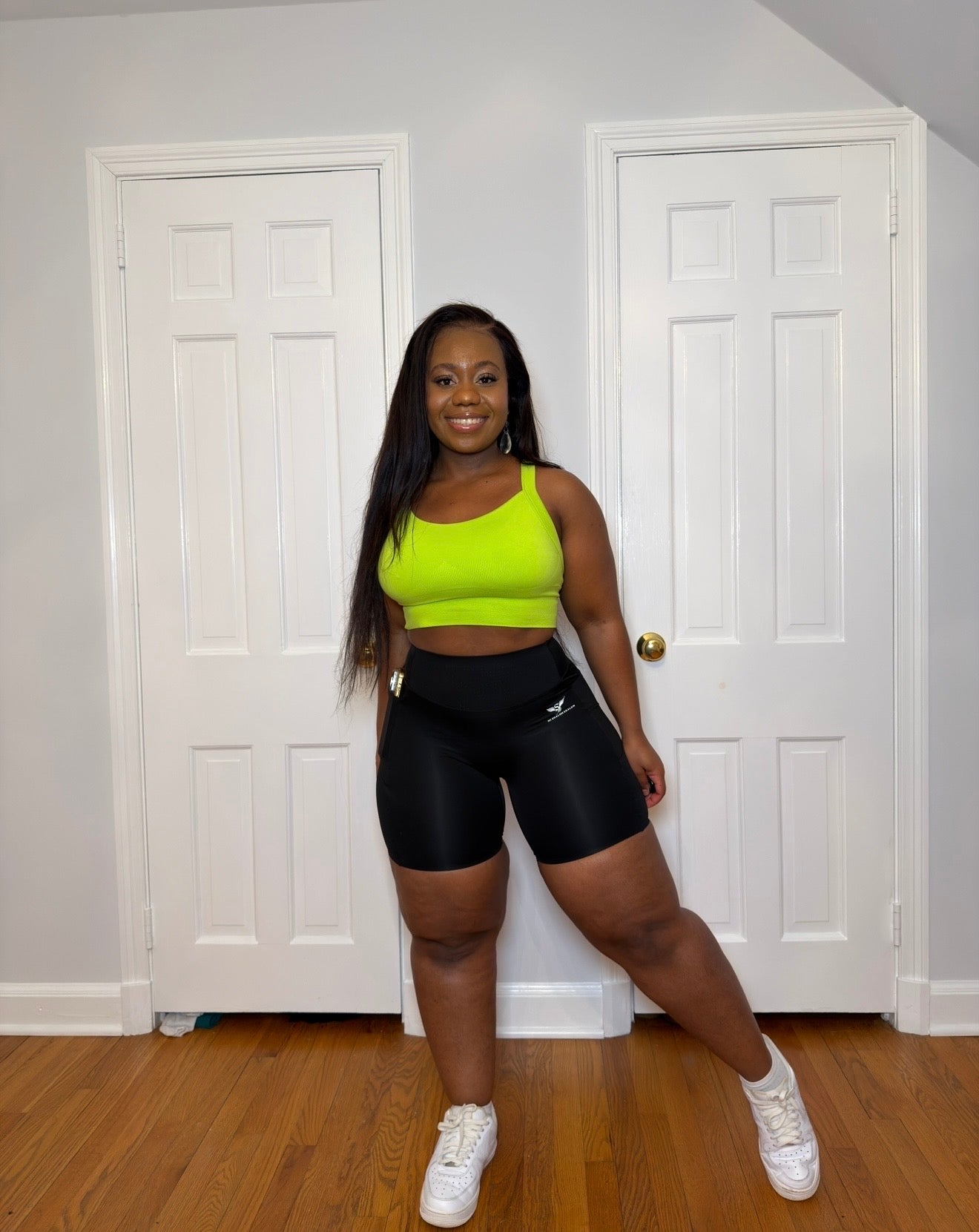 PowerFit knee pocket biker shorts