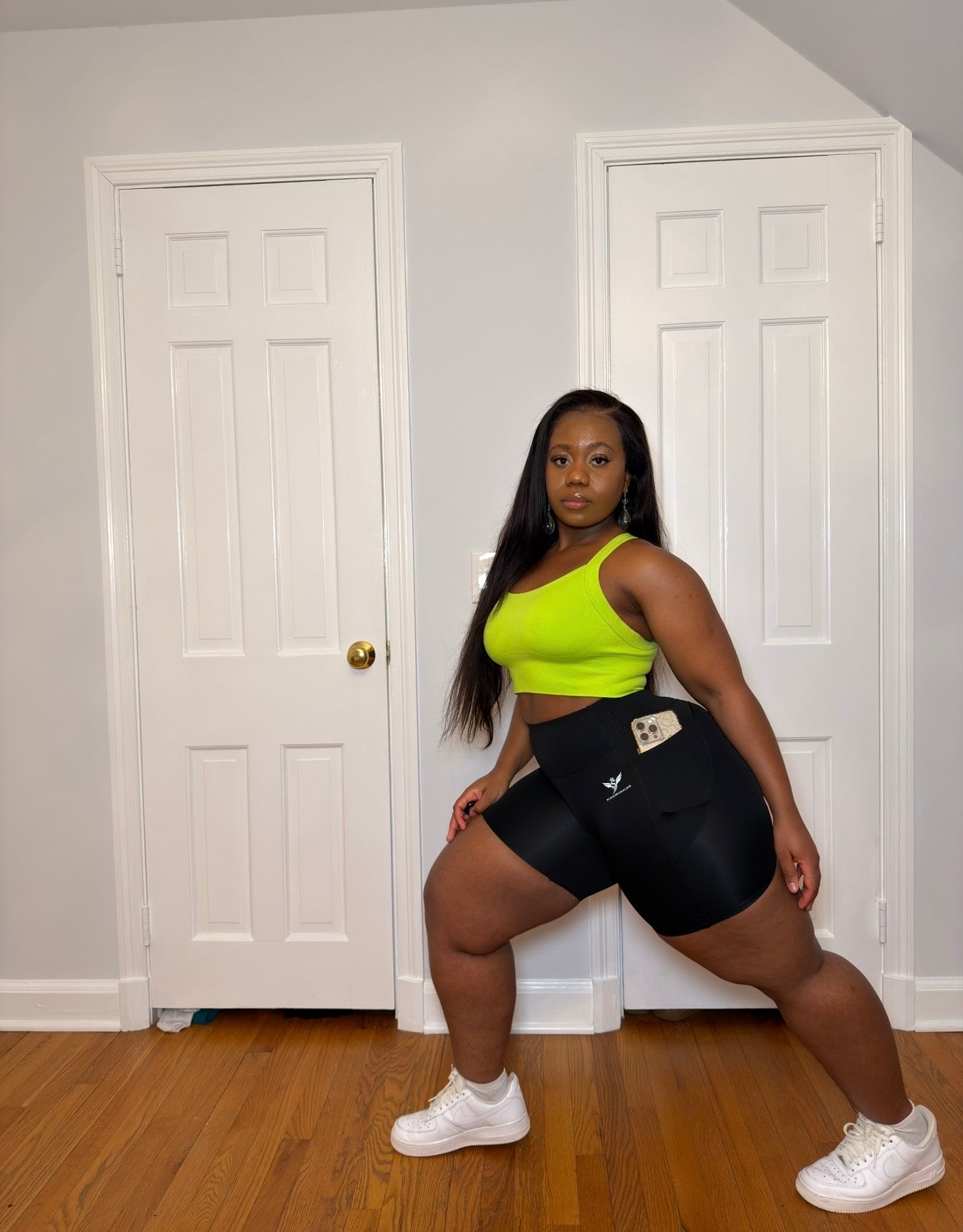 PowerFit knee pocket biker shorts