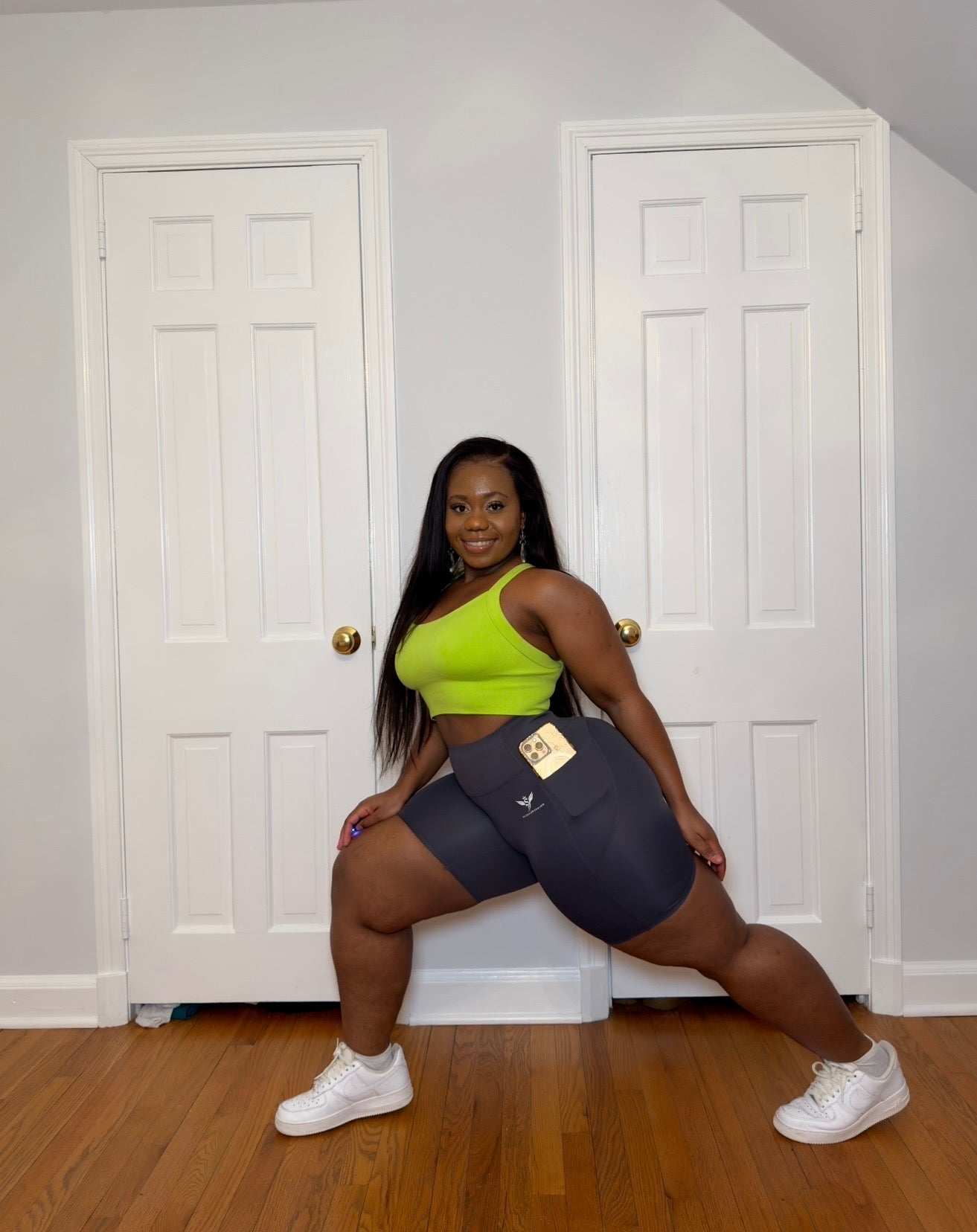 PowerFit knee pocket biker shorts